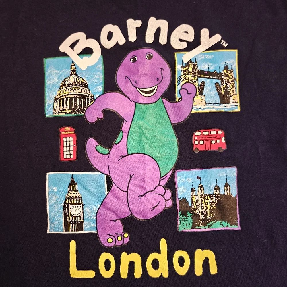 Barney London Graphic Short‎ Sleeve Tee Navy Kid's 3-4 Vintage 90s Y2K Nostalgia